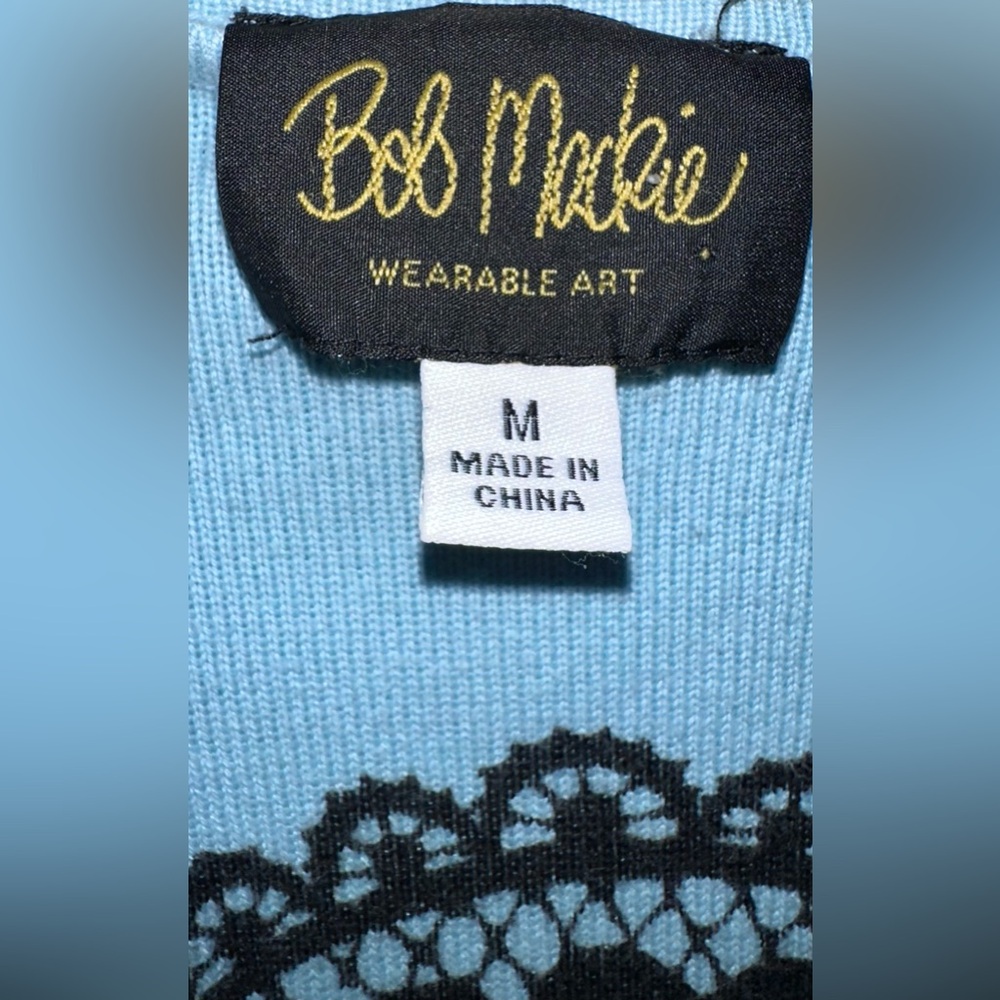 Bob Mackie Sky Blue Top with Black Lace - Picture 2 of 3
